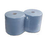 Blue 2 Ply Wiper Rolls 280mm Width x 1800 Sheets. 2 Rolls Per Pack